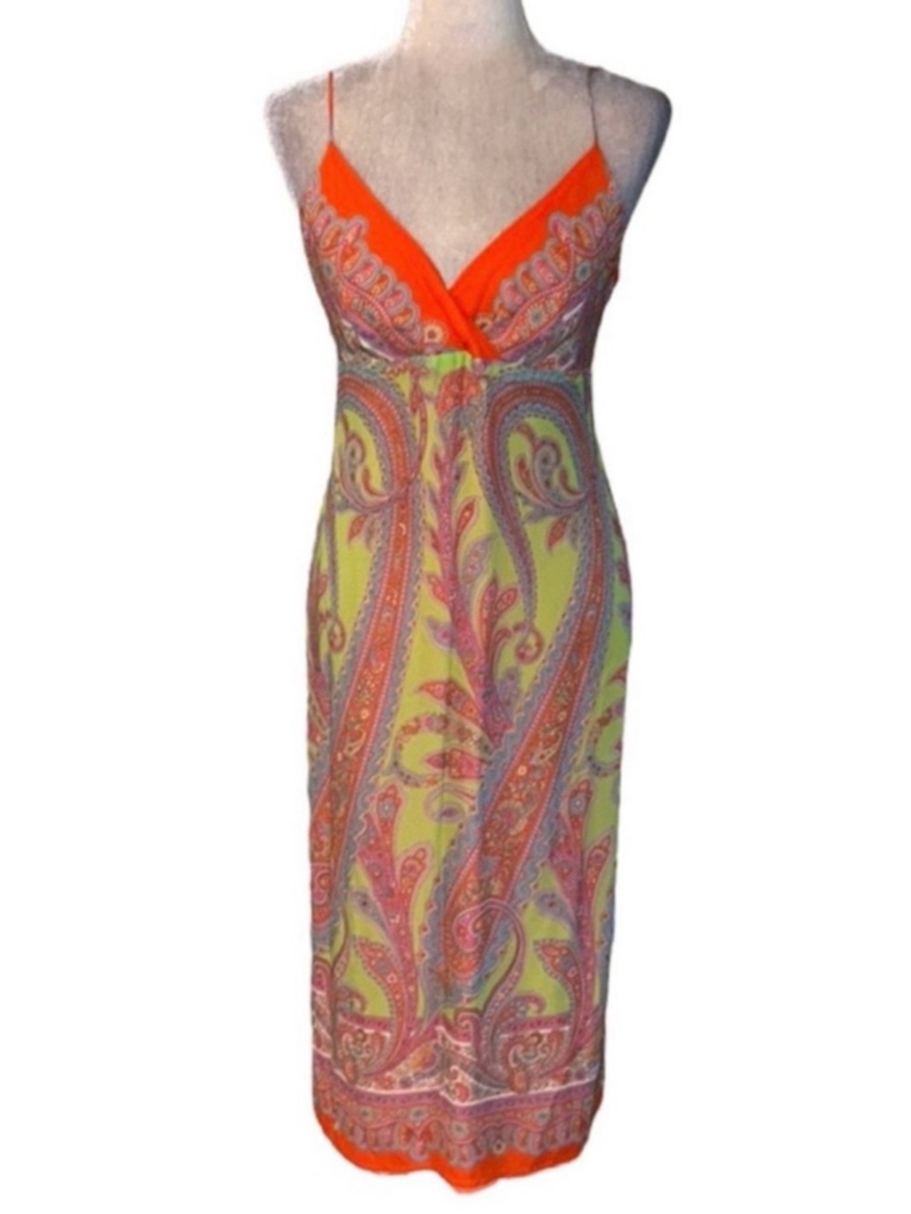 Tessuto Vintage Paisley Floral Print Chiffon Midi Slip Dress - 6